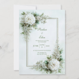 Convites Elegant White Dahlia Botanical Frame Wedding