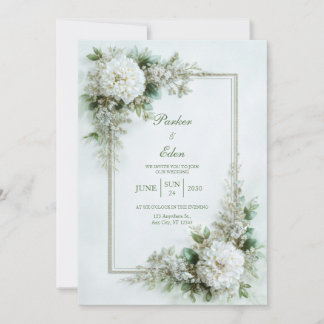 Convites Elegant White Dahlia Botanical Frame Wedding