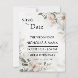 Convites Elegant  White Flora Watercolor Wedding Invitation