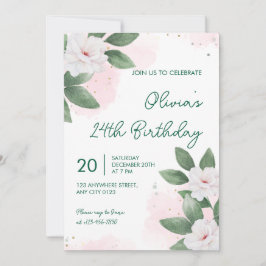 Convites Elegant White Floral 24th Birthday Invitation