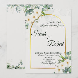 Convites Elegant White Floral Gold Arch Wedding Invitation