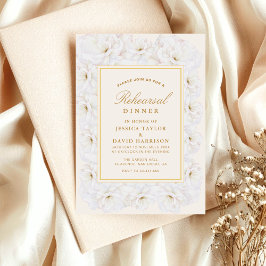 Convites Elegant White Floral Ivory Gold rehearsal dinner 