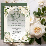 Convites Elegant White Gardenia Floral 40th Birthday Party<br><div class="desc">Celebrate a milestone birthday with timeless elegance. This sophisticated 40th birthday party invitation features a soft botanical frame of white gardenia and lily florals and delicate greenery surrounding a refined sage green background. The graceful oval frame and classic typography create a polished, upscale look perfect for a stylish birthday celebration....</div>