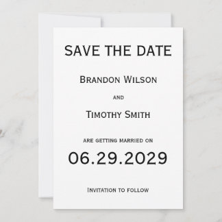 Convites Elegant White Gay Wedding Save The Date Card