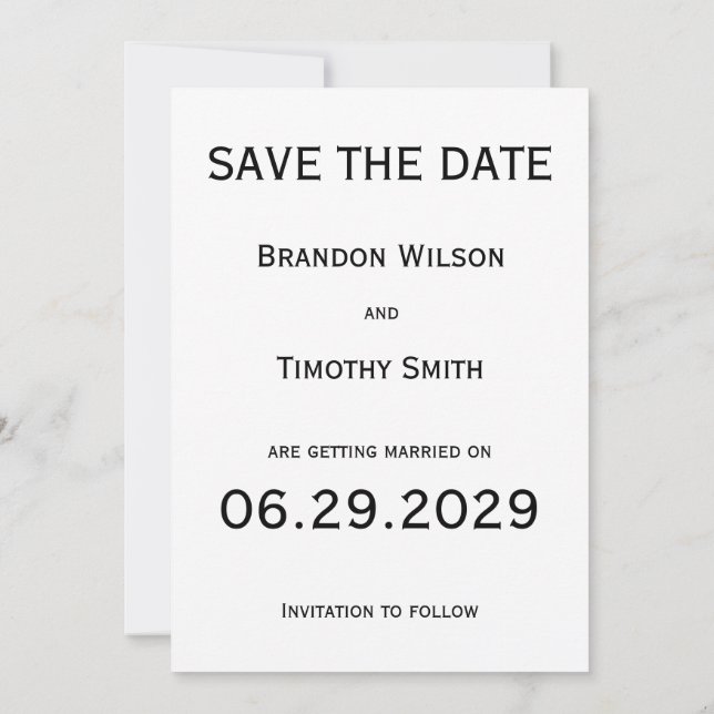Convites Elegant White Gay Wedding Save The Date Card (Verso)