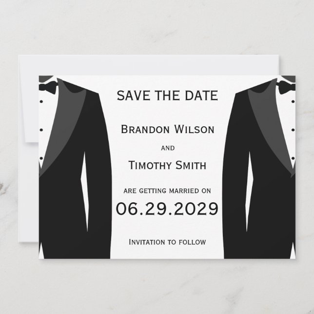 Convites Elegant White Gay Wedding Save The Date Cards (Verso)