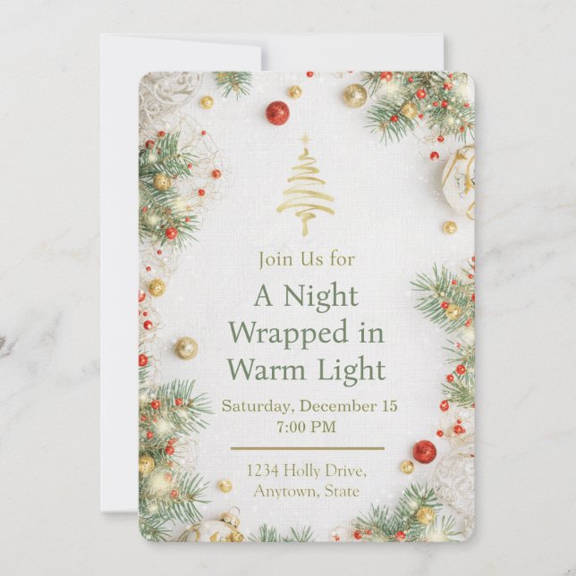 Convites Elegant White & Gold Christmas Party Invitation (Frente)