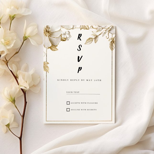 Convites Elegant white gold flowers typography RSVP (Elegant white gold flowers typography RSVP )