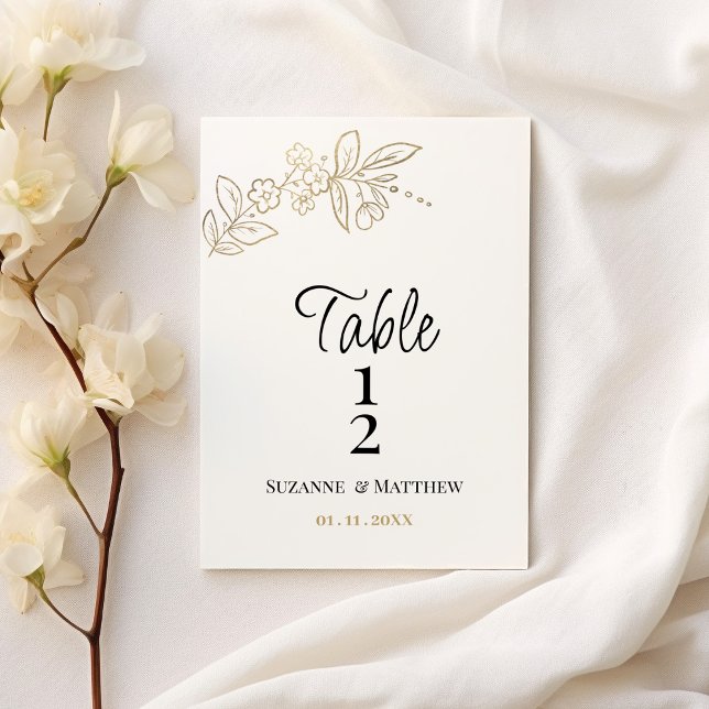 Convites Elegant white gold simple floral Table Number (Elegant white gold simple floral Table Number)