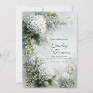 Convites Elegant White Hydrangea Gold Botanical Wedding