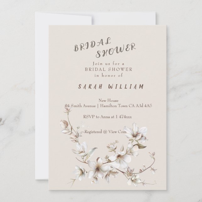 Convites Elegant White & Ivory Blossom Bridal Shower (Frente)