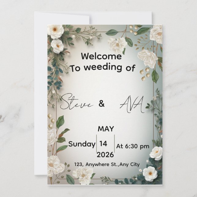 Convites Elegant White Jasmine Floral Wedding Invitation |  (Frente)
