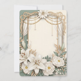 Convites Elegant White Lily & Peony Floral Frame with Gold 