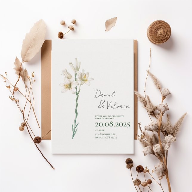 Convites Elegant White Lily Wedding Invitation (Criador carregado)