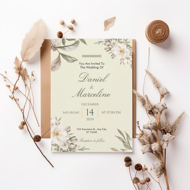 Convites Elegant White Magnolia Floral Wedding Invitation (Criador carregado)
