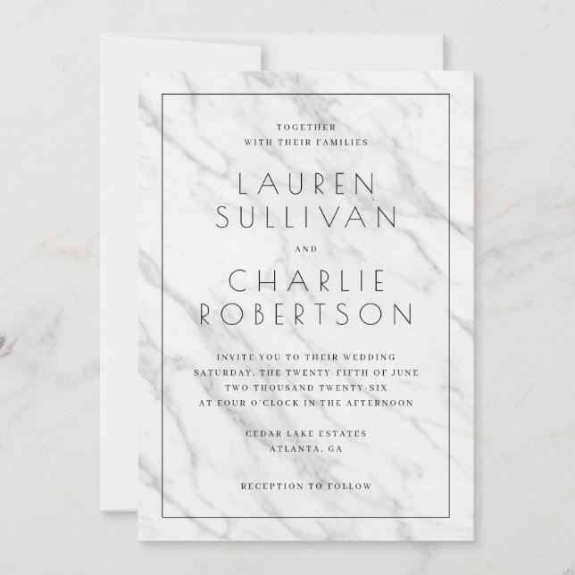 Convites Elegant White Marble Wedding Invitation (Frente)
