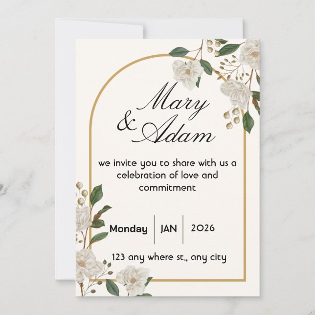 Convites Elegant White Rose Arch Wedding Invitation (Frente)