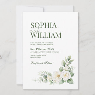 Convites Elegant White Rose Floral Wedding Invitation with 