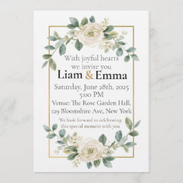Convites Elegant White Rose Greenery Wedding Invitation