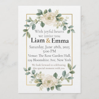 Convites Elegant White Rose Greenery Wedding Invitation