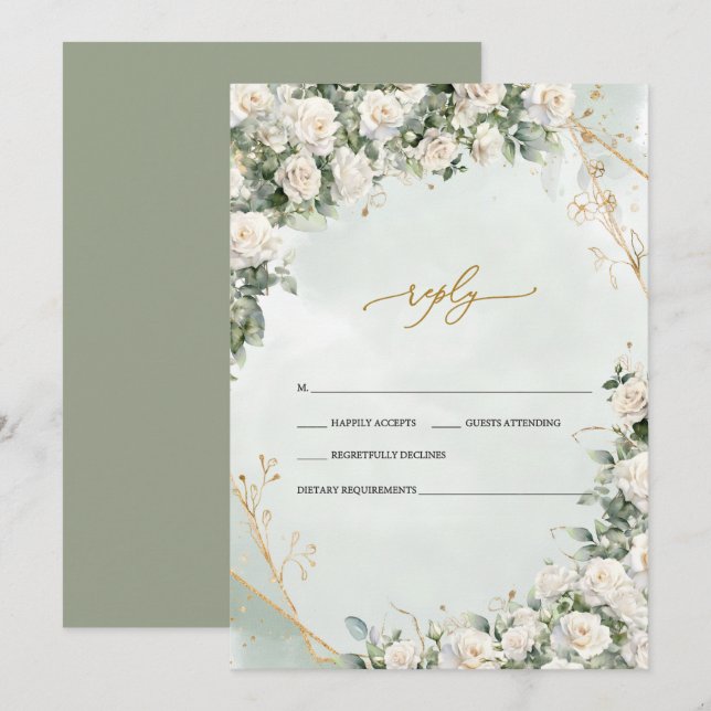 Convites Elegant White Roses Frame Wedding  (Frente/Verso)