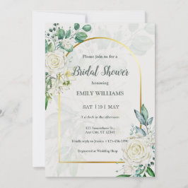 Convites Elegant White Roses Watercolor Bridal Shower