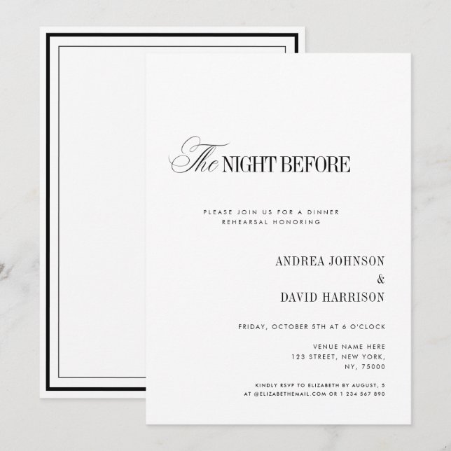 Convites Elegant White The Night Before Rehearsal Dinner (Frente/Verso)