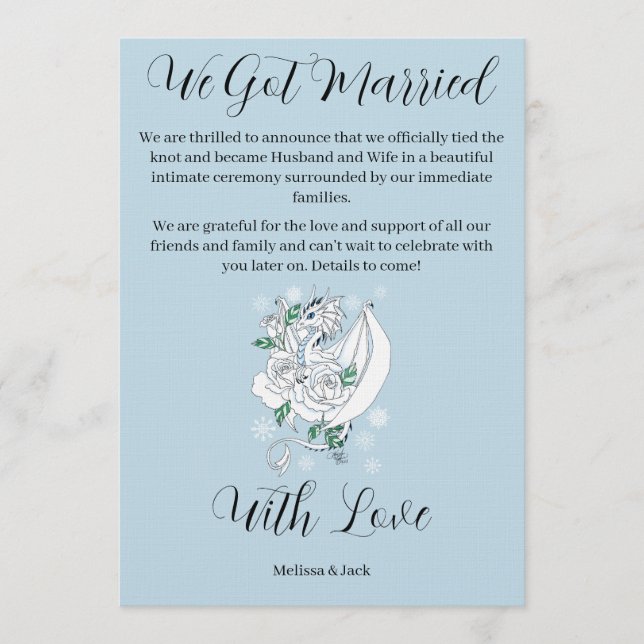 Convites Elegant White Winter Fantasy Dragon Roses Wedding  (Frente)