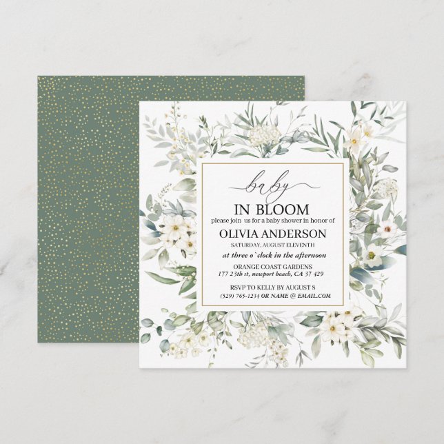 Convites Elegant Wildflower baby in blogue Invitation (Frente/Verso)