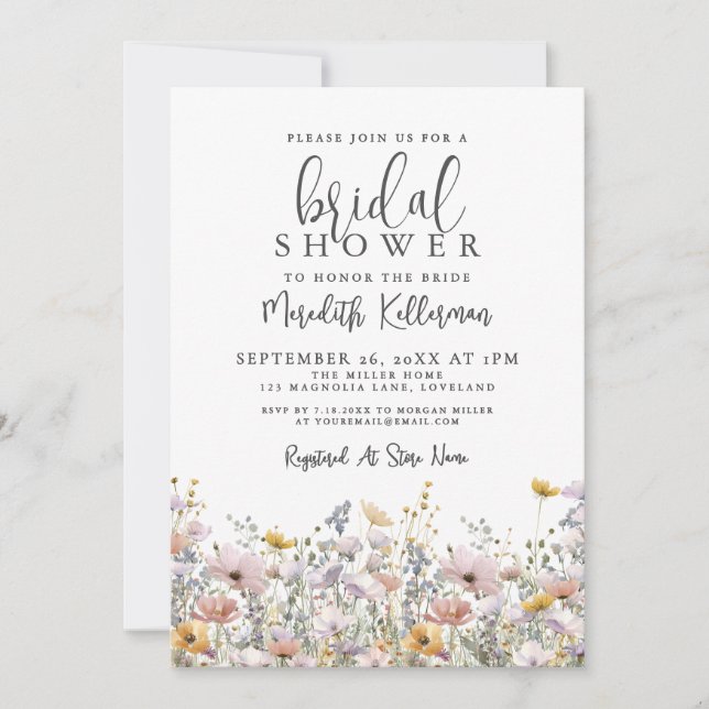 Convites Elegant Wildflower Bridal Shower (Frente)