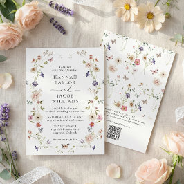 Convites Elegant Wildflower Floral QR Code Wedding