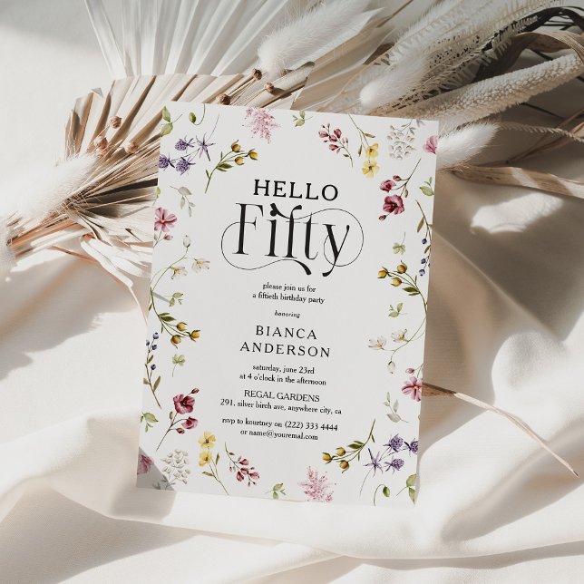 Convites Elegant Wildflower 'Hello Fifty' 50th Birthday (Criador carregado)
