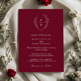Convites Elegant Wildflower Monogram Burgundy Wedding