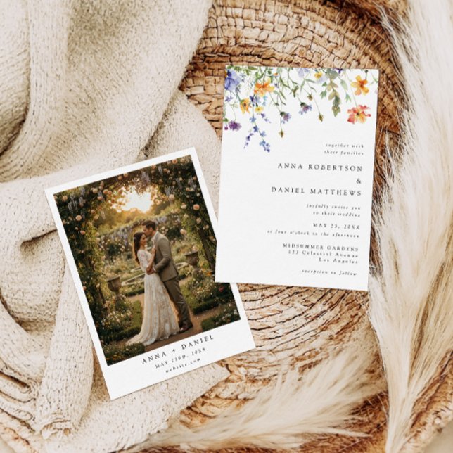 Convites Elegant Wildflower Photo Wedding Invitation (Criador carregado)
