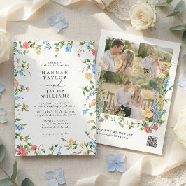 Convites Elegant Wildflower Three Photo RSVP Wedding