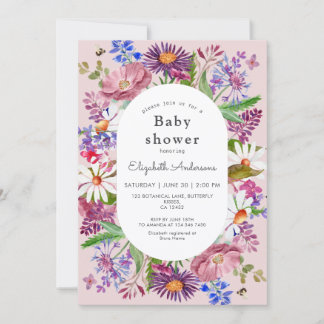 Convites Elegant Wildflower Watercolor Girl Baby Shower