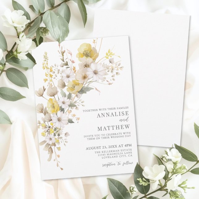 Convites Elegant Wildflower Yellow Floral Wedding (Elegant Wildflower Yellow Floral Wedding Invitation)