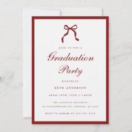 Convites Elegant Wine Red Coquette Bow Graduation Party