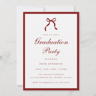 Convites Elegant Wine Red Coquette Bow Graduation Party
