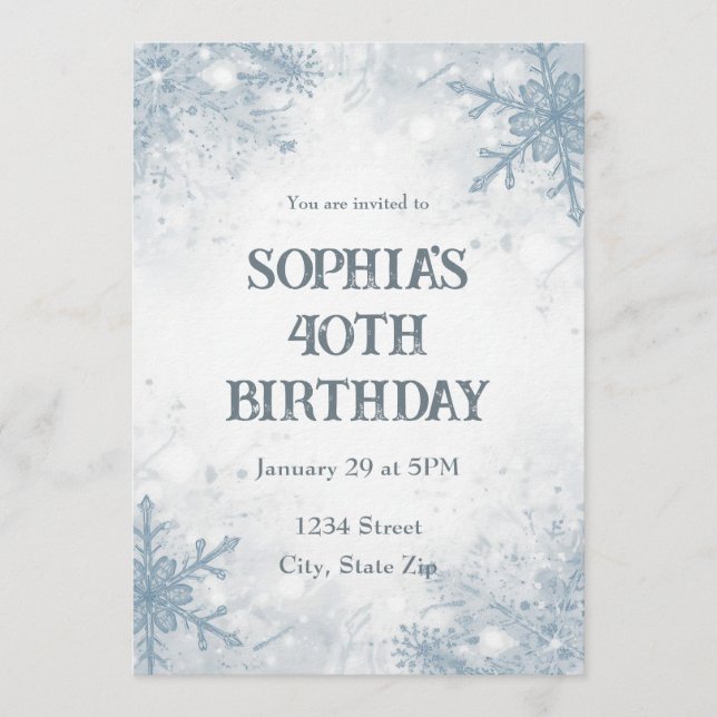 Convites Elegant Winter 40th Birthday Invitation – Frosted (Frente)