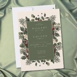 Convites Elegant Winter Berries & Pine Ivory Wedding