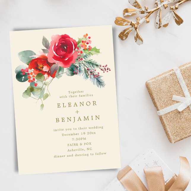 Convites Elegant Winter Floral Wedding Christmas December (Criador carregado)