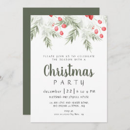 Convites Elegant Winter Greenery Watercolor Christmas Party