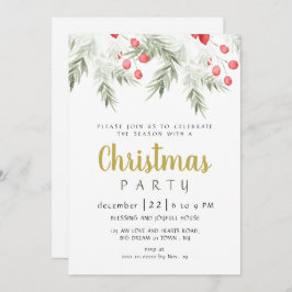 Convites Elegant Winter Greenery Watercolor Christmas Party