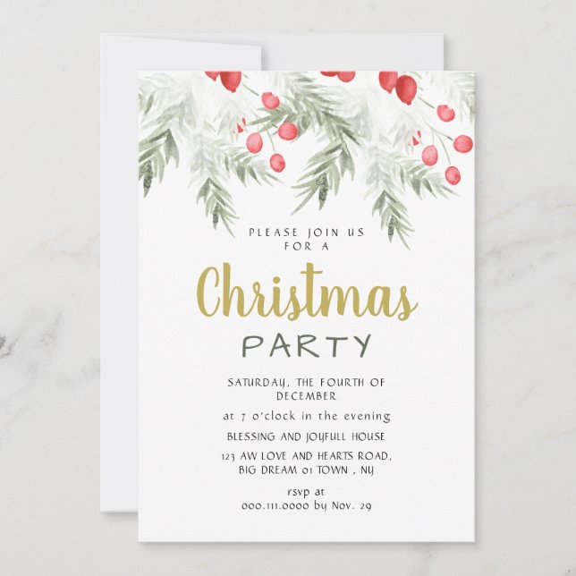 Convites Elegant Winter Greenery Watercolor Christmas Party (Frente)
