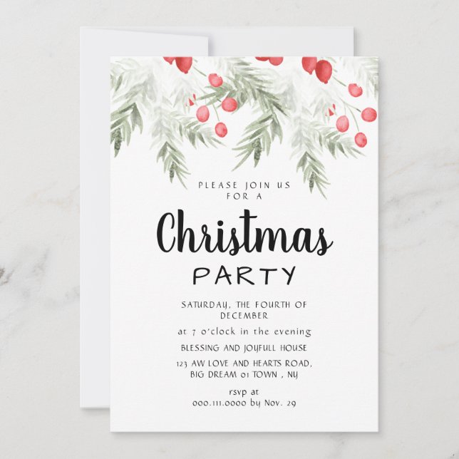 Convites Elegant Winter Greenery Watercolor Christmas Party (Frente)