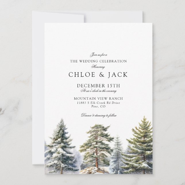 Convites Elegant Winter Greenery Wedding Invitation (Frente)
