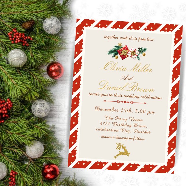 Convites Elegant Winter Red and Gold Christmas Wedding (Criador carregado)