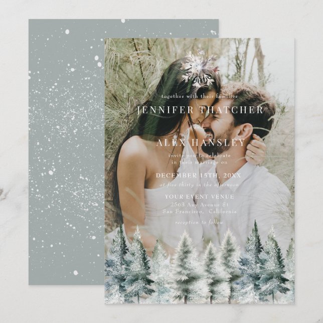 Convites Elegant Winter Snow | Christmas Wedding Invitation (Frente/Verso)