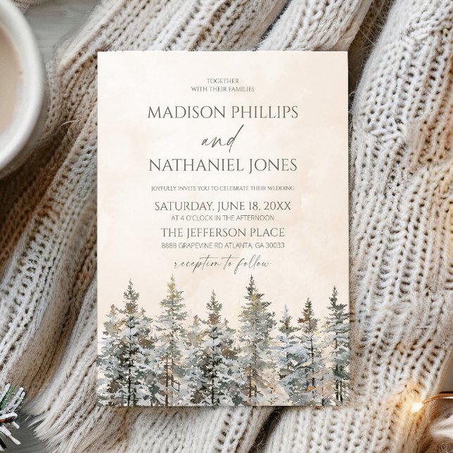 Convites Elegant Winter Snowy Pine Tree Landscape Wedding (Criador carregado)